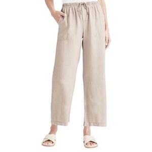 Splendid Angie Pants Sz XL Fawn Khaki Linen Blend Wide Leg Cropped Casual Chic